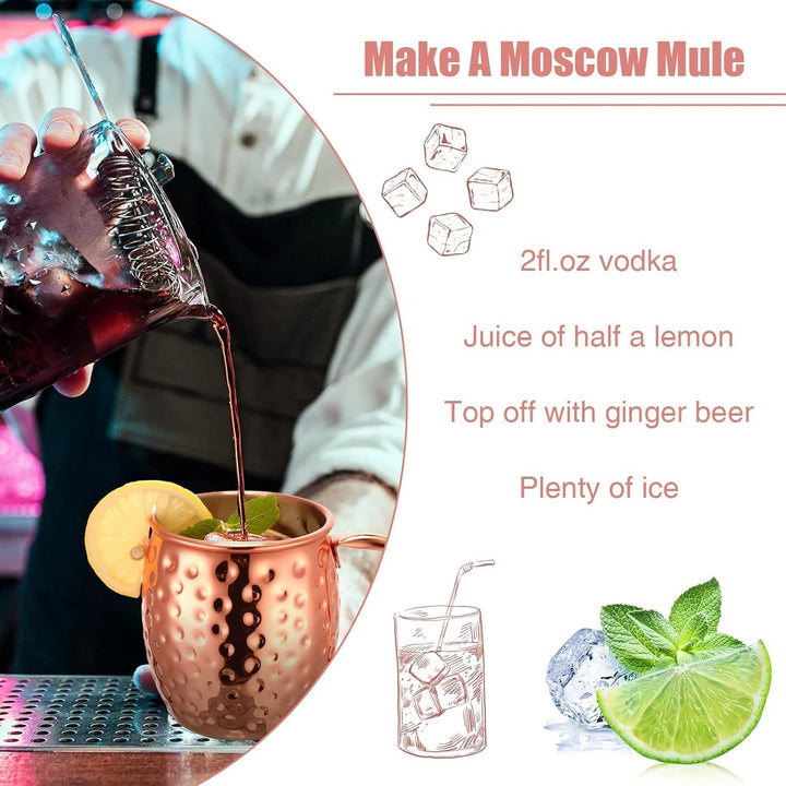 Moscow Mule Becher 4er Set Kupfer Becher 550ml für Cocktail, Gin, Bier, kalte Getränke, Zuhause, Bar