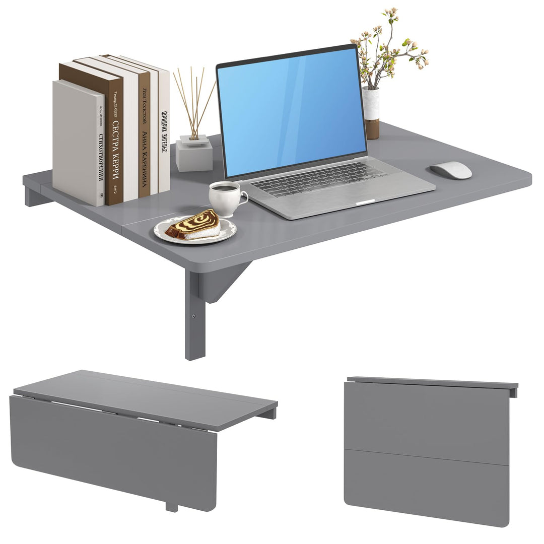 LIFEZEAL Wandklapptisch, Wandtisch aus Holz, Schwimmender Schreibtisch mit grosser Tischplatte, Lapt