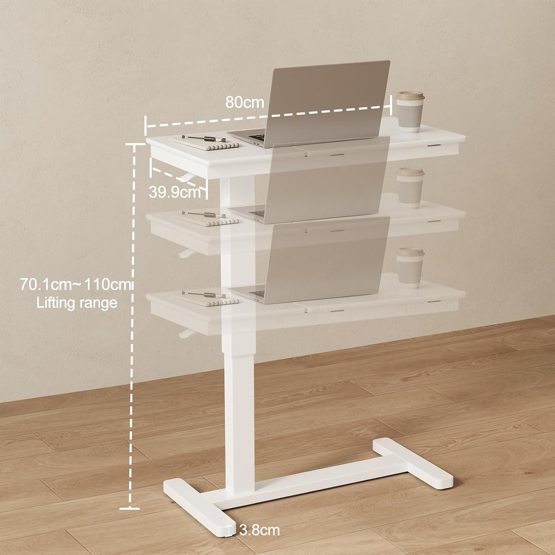 Massivholz-Beistelltisch mit Rollen, mobiler Stehtisch, 80 × 40 cm grosse Tischplatte, verstellbare