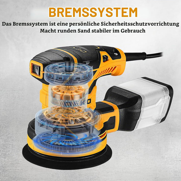 Exzenterschleifer 125mm mit Absaug 300W: DEKOPRO Schleifmaschine für Holz mit 16 Schleifpapieren,3*