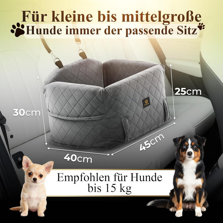 Hunde Autositz für kleine bis mittlere Hunde, Premium Hundesitz Auto waschbar mit Sicherheitsleine,