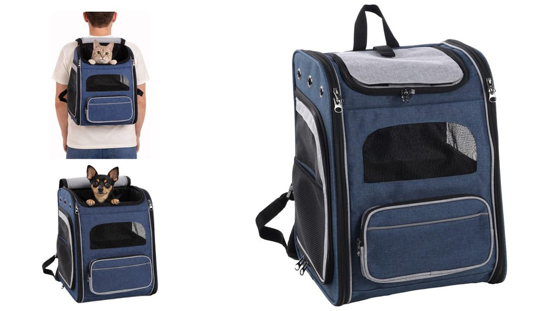 Hunderucksack - Rucksack Manfred Blau – 31x33x43cm – Polyester – Abnehmbarer Boden – Sicherheitslein