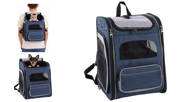 Hunderucksack - Rucksack Manfred Blau – 31x33x43cm – Polyester – Abnehmbarer Boden – Sicherheitslein