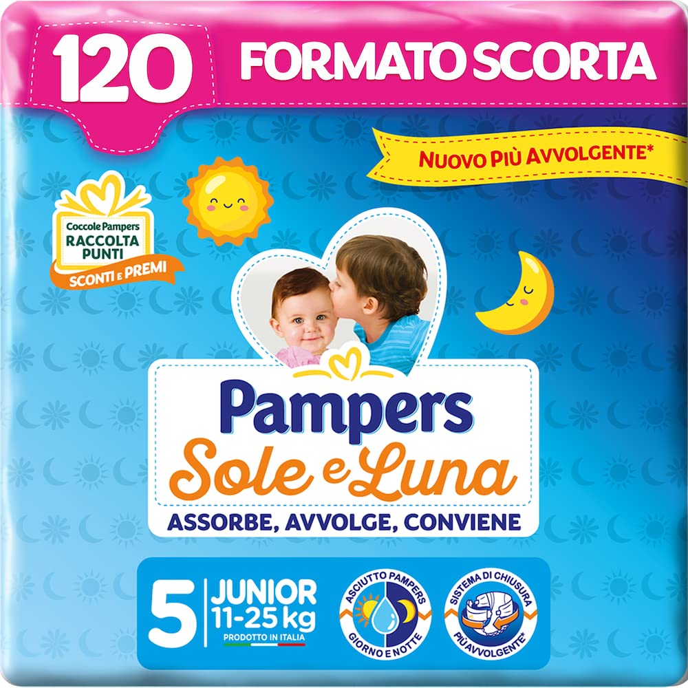 Pampers Sonne und Mond Windeln, Unisex, Junior, Grösse 5 (11-25 kg), 120 Windeln Grösse 5 (120 Stück