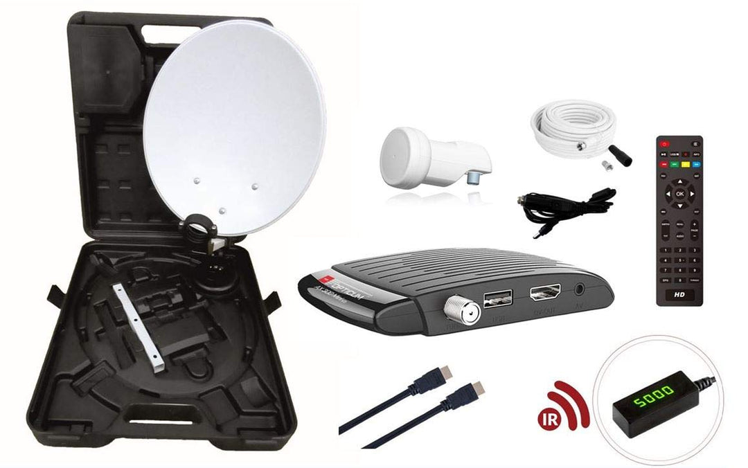 RED OPTICUM Camping Sat Anlagen Komplettset HD I Mobile Satelliten-Anlage mit Opticum AX 300 Mini V3