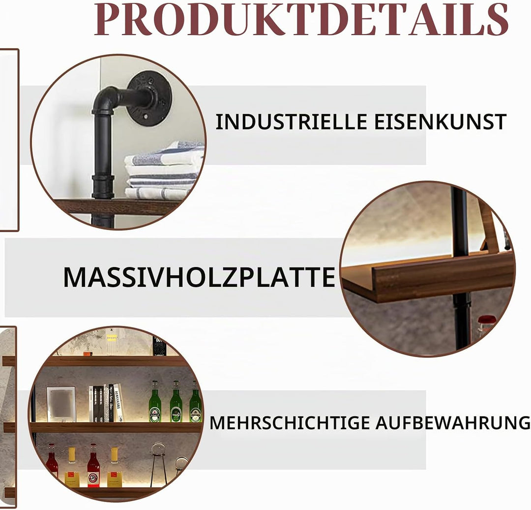 Weinregal Wand, Industrieller Massivholz Weinpareite Display Rack, 3 Ebenen Weinflaschenhalter Wandm