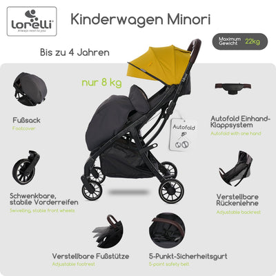 Lorelli Kinderwagen Minori, Sport Buggy klein zusammenklappbar, Autofold Einhand-Klappsystem, Nur 9,