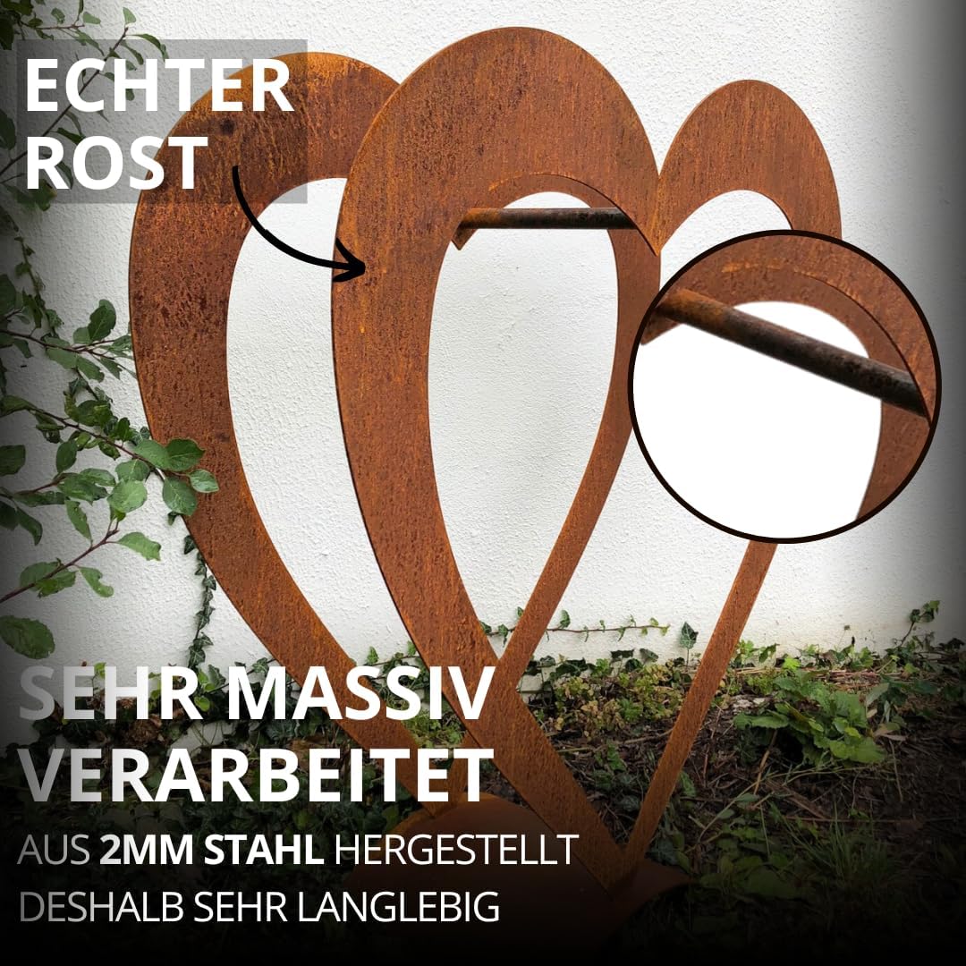 Edel Rost Herz Holzregal (ohne Holz) Made in Germany Edelrost Herz, Gartendeko Herz, Gartenfigur, (H