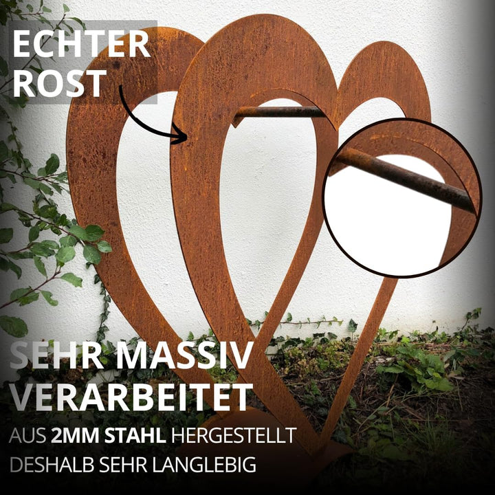 Edel Rost Herz Holzregal (ohne Holz) Made in Germany Edelrost Herz, Gartendeko Herz, Gartenfigur, (H