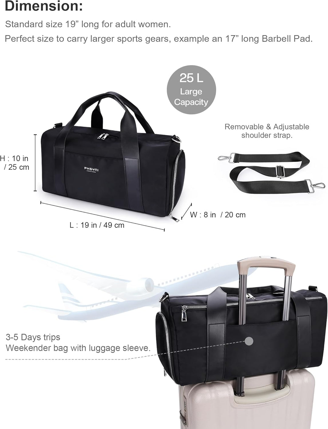 19 Zoll Sporttasche Reisetasche für Damen,wasserdichte Handgepäcktasche,Trainingstasche für Reisen S