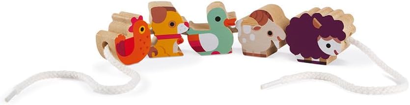 Janod - Set of 11 Solid Wood Bead Figurines - Double Sided - Farm Theme - From 2 years, J05315 Gesch