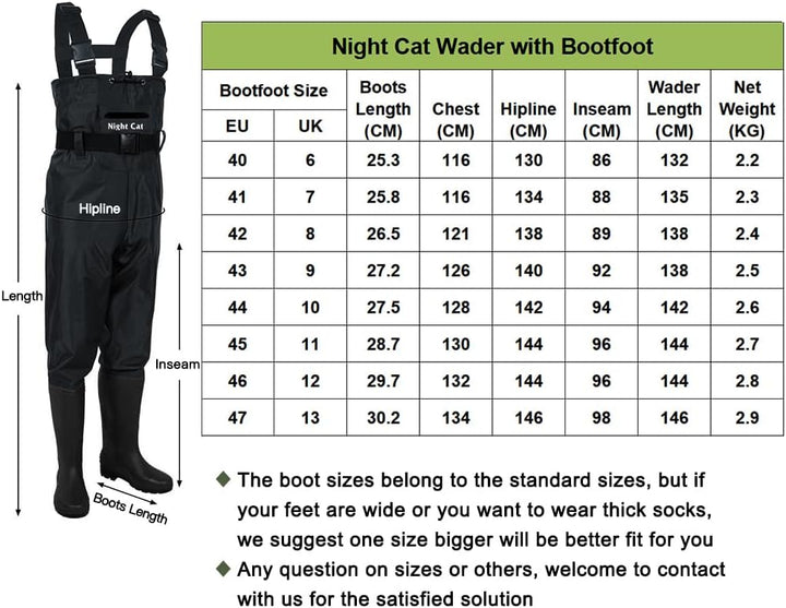Night Cat Wathose Herren Damen Frauen Wathose mit Stiefeln wasserdichte Atmungsaktive Crosswater Wad