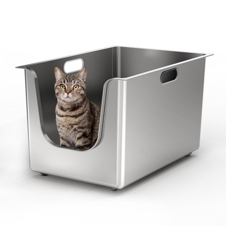 PTLOM Lebensmittelechtes Katzenklo Edelstahl XXL Katzentoilette 30cm Hohe Ränder Rostfrei,Auslaufsic