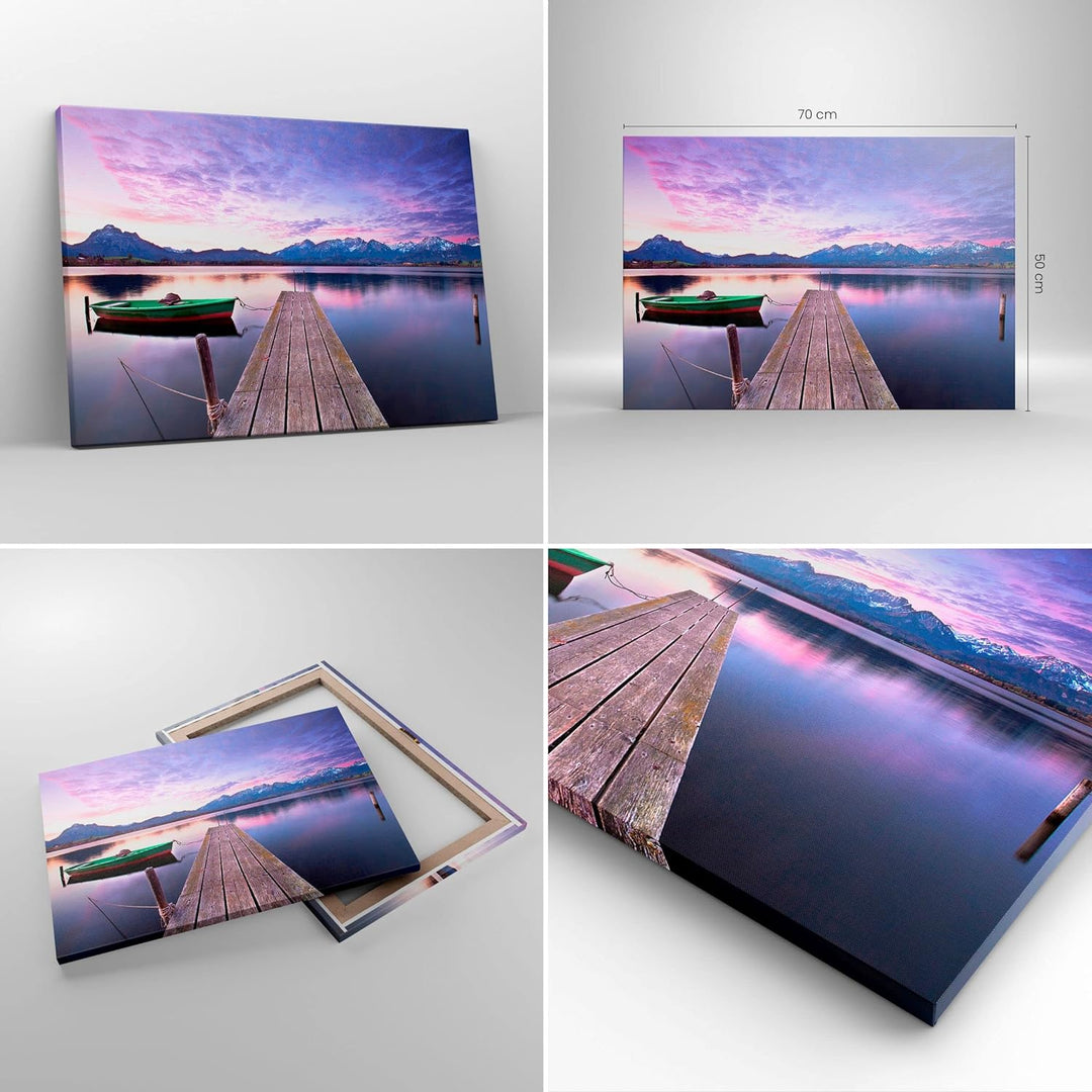 Bilder auf Leinwand See Berge Wasser Leinwandbild mit Rahmen 70x50cm Wandbilder Dekoration Wohnzimme