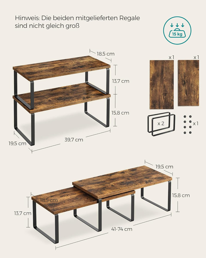 SONGMICS Gewürzregal, 2er Set Küchen-Organizer, Küchenregal, Schrank-Organizer Küche, erweiterbar, k