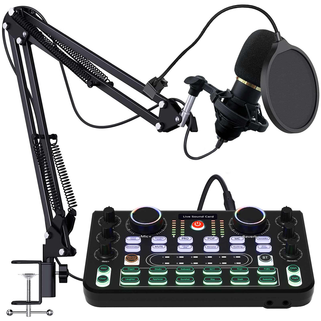 RUBEHOOW Mixer Kit mit Live Soundkarte, DJ Controller und BM800 Mikrofon für Live-Auftritte, Aufnahm