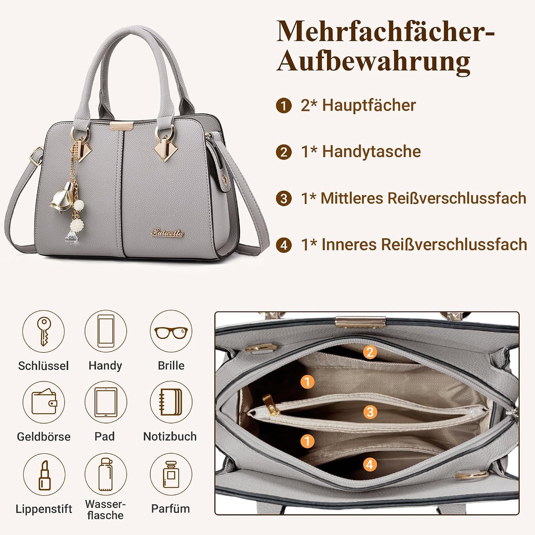 DIRRONA Damenhandtasche Mit Elegantem Anhänger Aus Weichem Verbessertem PU-Leder Und Goldenen Beschl