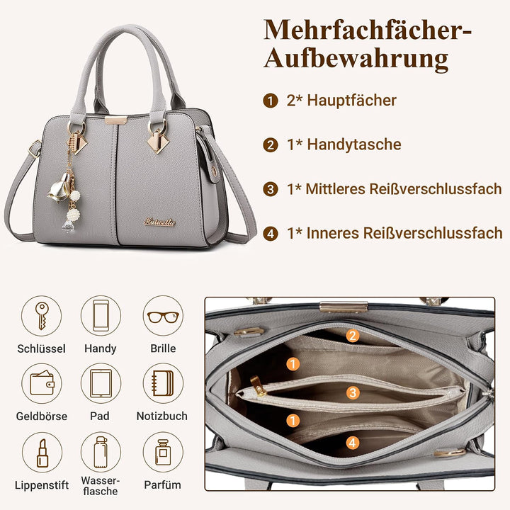 DIRRONA Damenhandtasche Mit Elegantem Anhänger Aus Weichem Verbessertem PU-Leder Und Goldenen Beschl