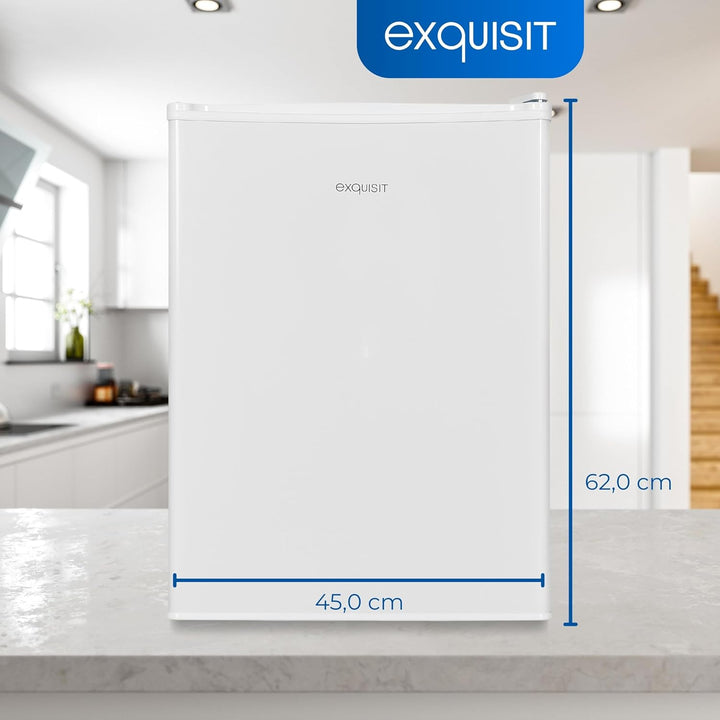 Exquisit Mini Kühlschrank KB60-V-090E weiss | 52 l Nutzinhalt | LED-Innenbeleuchtung | Glasablagen |