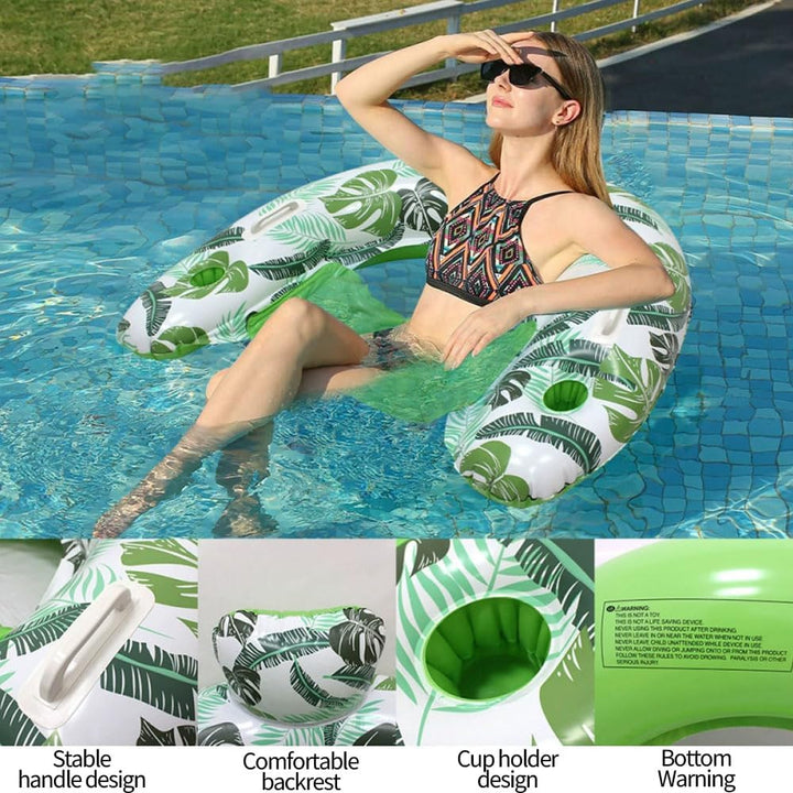 2 Stück Luftmatratze Pool, Aufblasbares Schwimmbett, Wasser Hängematte mit Getränkehalter, Rückenleh