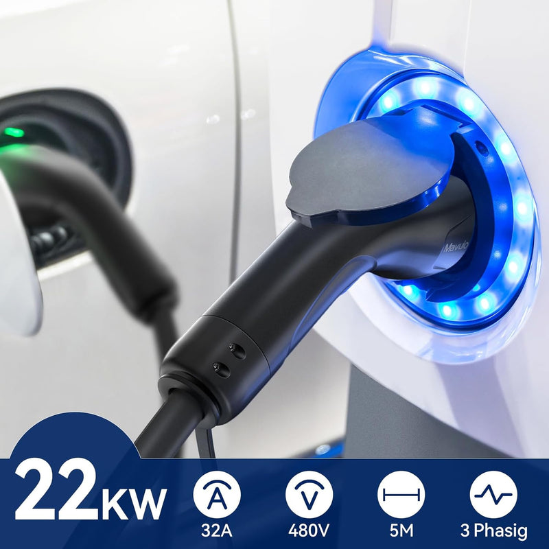 Mavulo Typ 2 Ladekabel,Modus 3 22kW 32A 5 Meter 3 Phasig für EV Elektroautos,Typ 2 auf Typ 2 EV-Lade