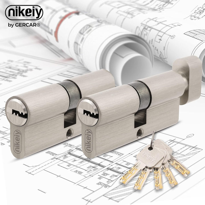 GERCAR Pro 2x Schliesszylinder 30/30 gleichschliessend Set 2 Profilzylinder inkl. 10 Schlüssel - 60