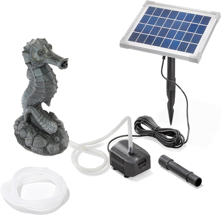 Esotec Solar Wasserspeierset Seepferdchen Ida, Alt-Kupfer-Optik, inklusive Solar-Pumpensystem, Solar