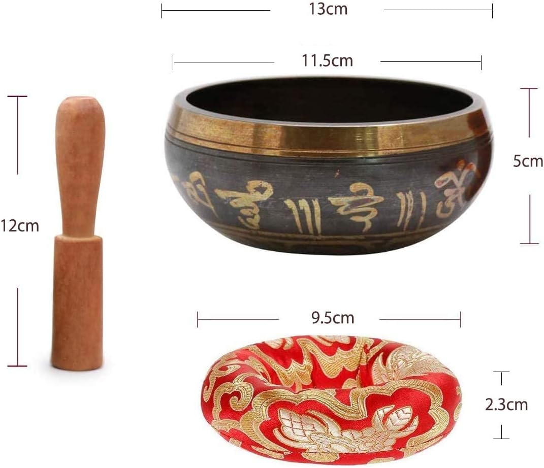 Exqline Tibetische Klangschale Set, 11,5 cm Singing Bowl aus Tibet mit Holz Klöppel & Handgemachte K