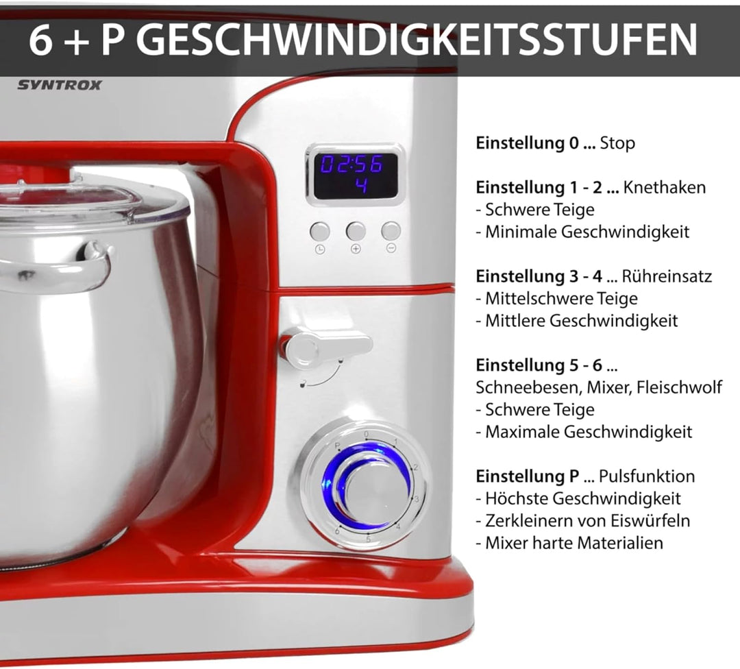 Syntrox Germany Küchenmaschine Snofru Edelstahl 12 Liter Küchengerät & Fleischwolf, Multi-Funktions-