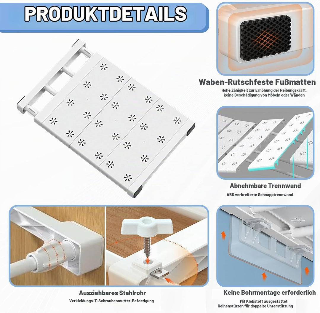 Verstellbare Einlegeböden Schrank - 24cm Weit, Verstellbare Länge 38-60cm - Erweiterbares Einlegeböd