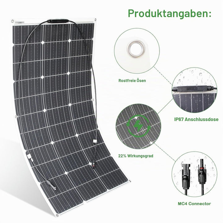 100W Flexibles Solarpanel System Kit Monokristallines Solarpanel Modul 20A 12V/24V Solarladeregler,