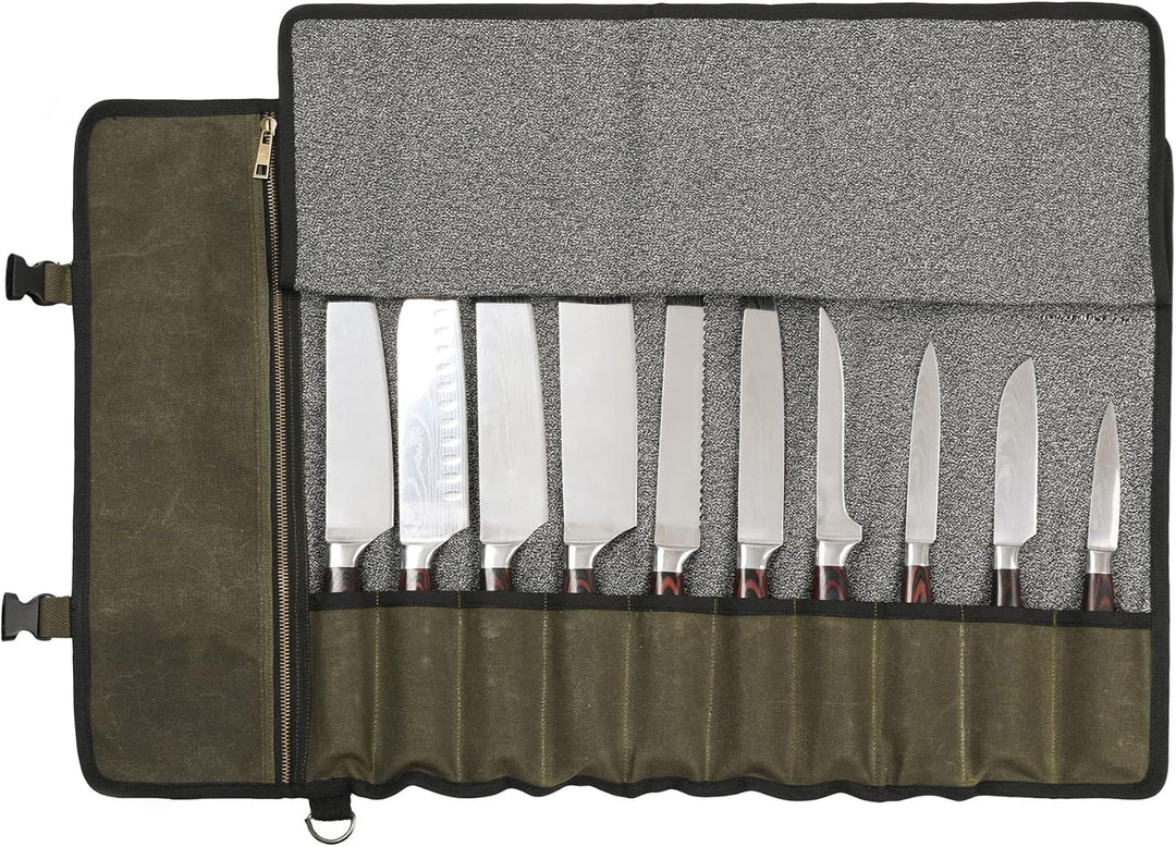 Professionelle Kochmessertasche mit schnittfestem Material, strapazierfähigem, gewachstem 16-Unzen-S