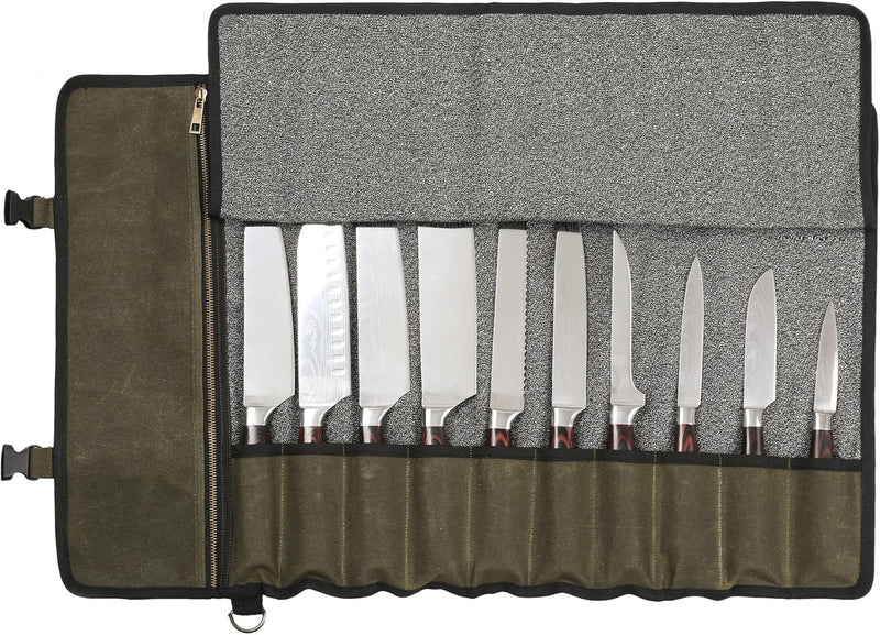 Professionelle Kochmessertasche mit schnittfestem Material, strapazierfähigem, gewachstem 16-Unzen-S