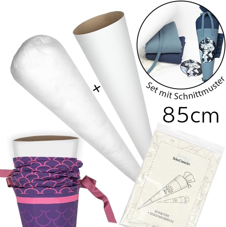 Set Rohling + Kissen für Schultüte inkl. Schnittmuster 70 cm 85 cm DIY Bastelset Nähset (85 cm), 85