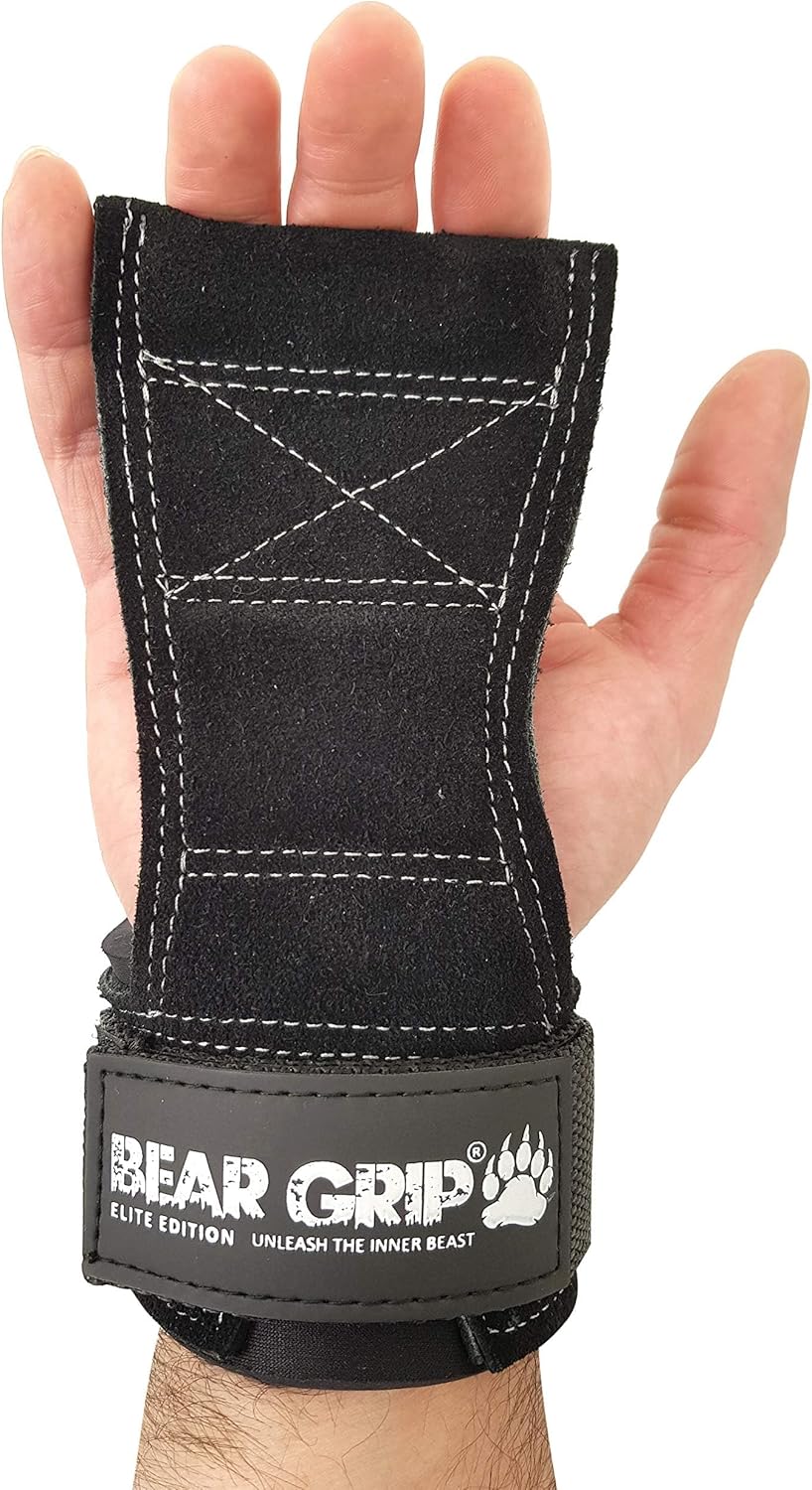 BEAR GRIP Multi-Grip-Riemen/Haken, hochwertige strapazierfähige Gewichthebergurte/Handschuhe. Leder,