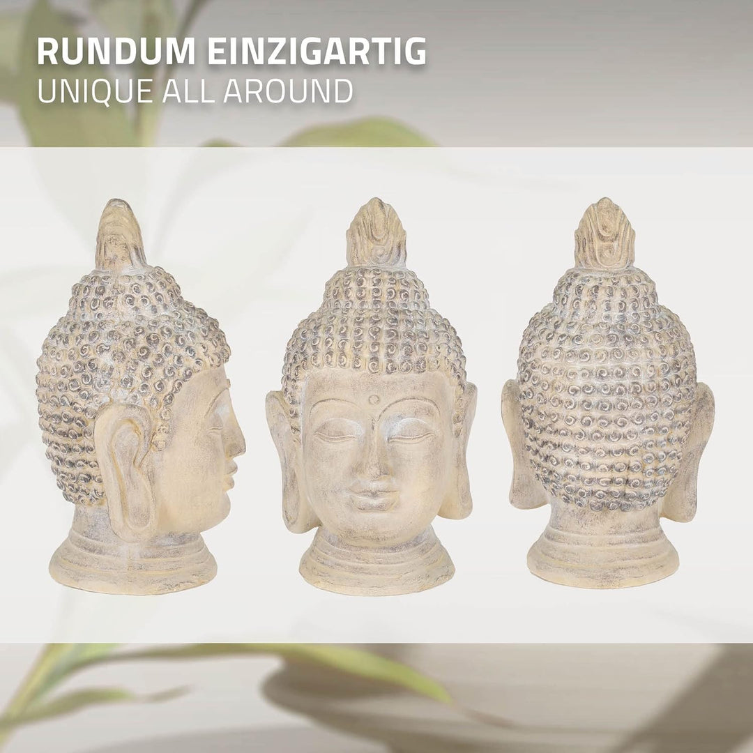 ECD Germany Buddha Figur 55 cm Beige/Grau, Kunststein Polyresin, Kopf Statue Skulptur Dekofigur Feng