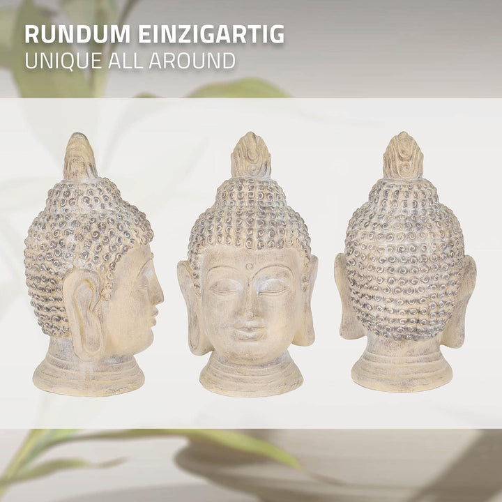 ECD Germany Buddha Figur 55 cm Beige/Grau, Kunststein Polyresin, Kopf Statue Skulptur Dekofigur Feng