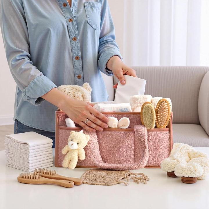 Wickeltisch Organizer, Baby Windel Caddy Organizer Korb mit Fächern & Griffen, Tragbarer Baby Aufbew