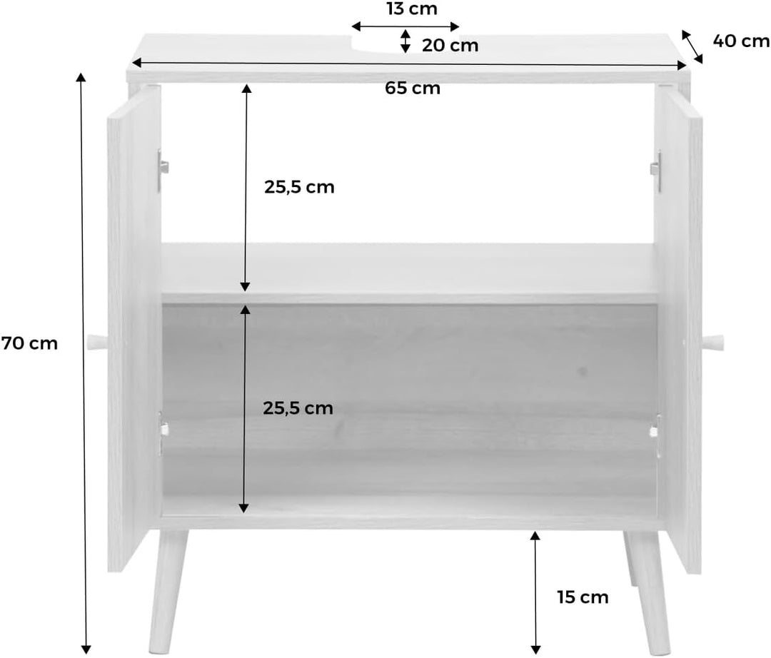 sweeek - Unterbauwaschbeckenmöbel Dekor Holz und Rattan Boho 65 x 40 x 70 cm