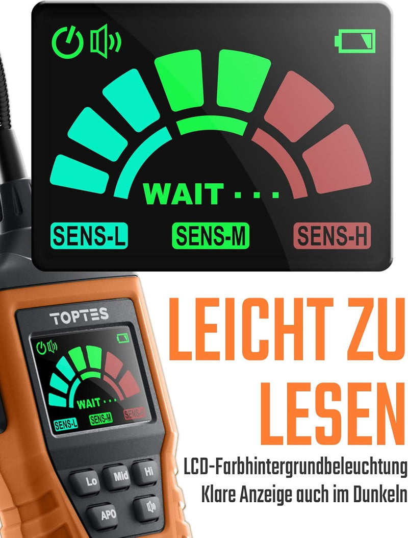 Gasmelder, TopTes PT520A Erdgasdetektor für Zuhause und Wohnmobil mit 43,5 cm Sonde zur Ortung von G