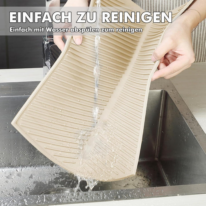 Abtropfmatte Geschirr Silikon 50 x 40 cm, Wasserablauf, Cremeweiss | Grosse Trockenfläche, Wasserabl