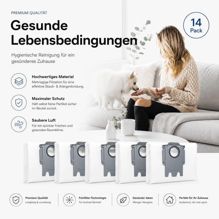 14 Stück Staubbeutel für Roborock S8+ S8 Pro Ultra S7 MaxV Ultra S7 Pro Ultra Q7+ Q7 Max+ T8 Q5+ G10