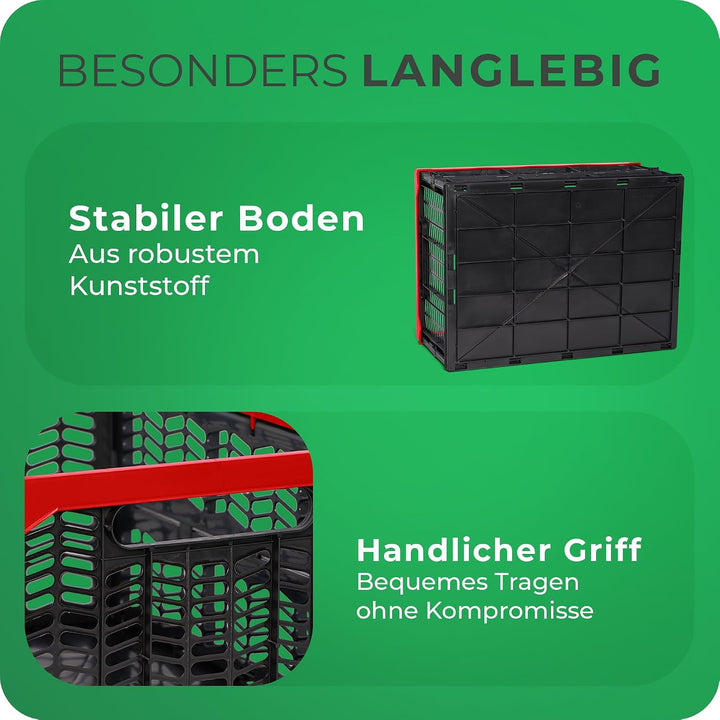 Novaliv Klappboxen faltbar stabil 2x 30L Rot Schwarz baskets Einkaufskiste Klappkisten Set Tragebox