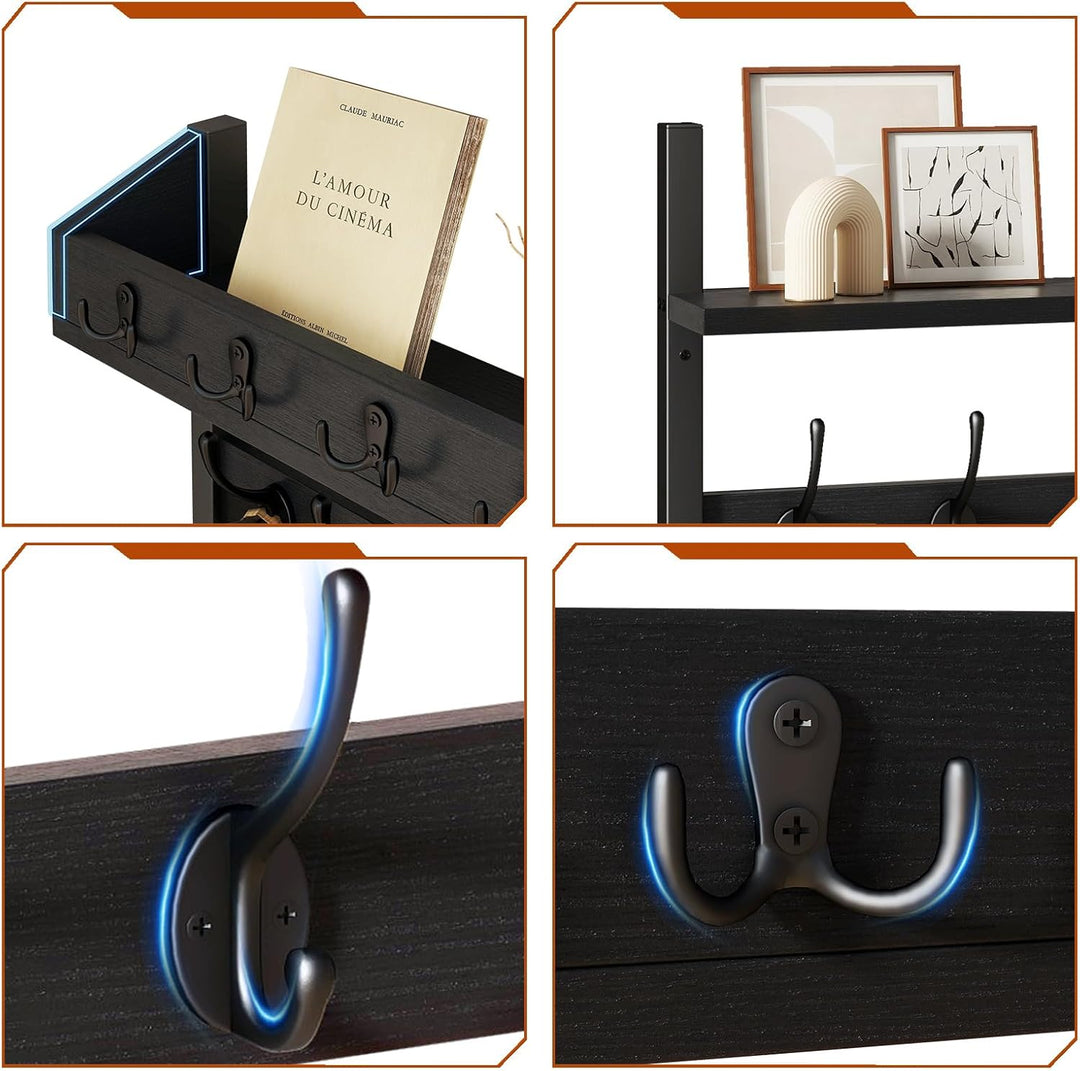 YMYNY 4-in-1 Wandgarderobe mit Ablage, Garderobenleiste Schlüsselbrett Holz, Gaderobe Wand für Flur,