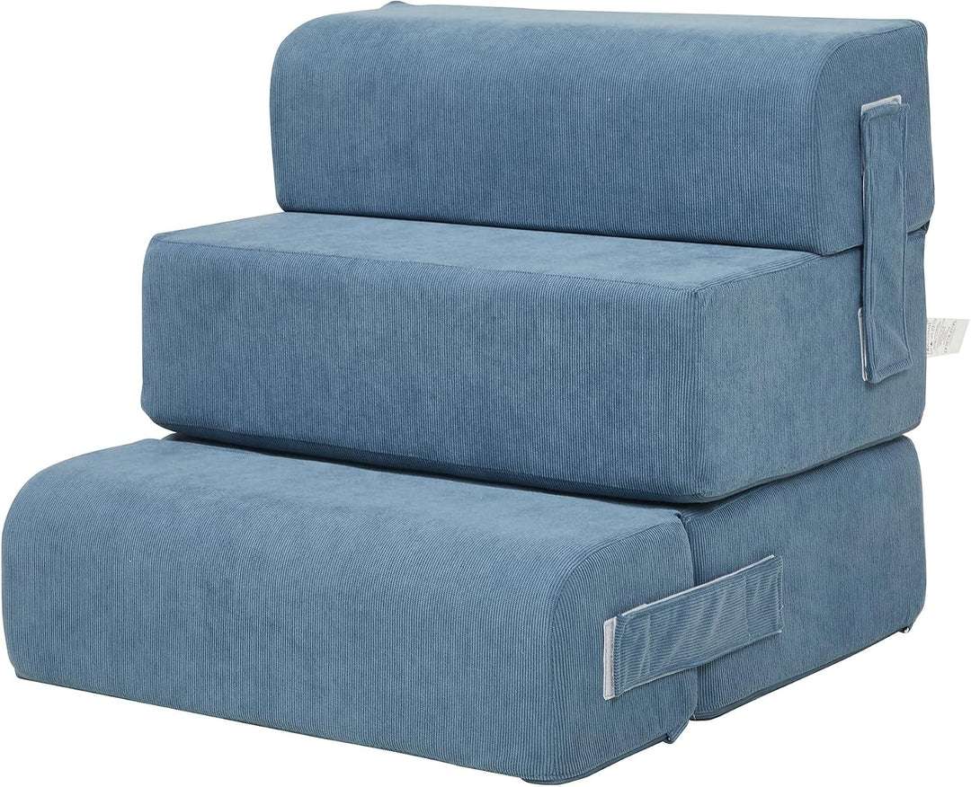 [en.casa] Haustiertreppe Haustierbett Joelerhatra 4-TLG. 45x50x45 cm Cord Blau Hundetreppe Katzentre
