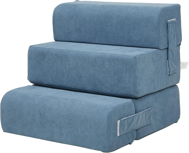 [en.casa] Haustiertreppe Haustierbett Joelerhatra 4-TLG. 45x50x45 cm Cord Blau Hundetreppe Katzentre