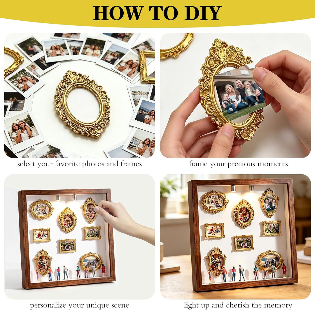 DIY Mini Museum Silhouette Box Kit,8 Frames,8 Figures, 2 Lights,1Klebeband
