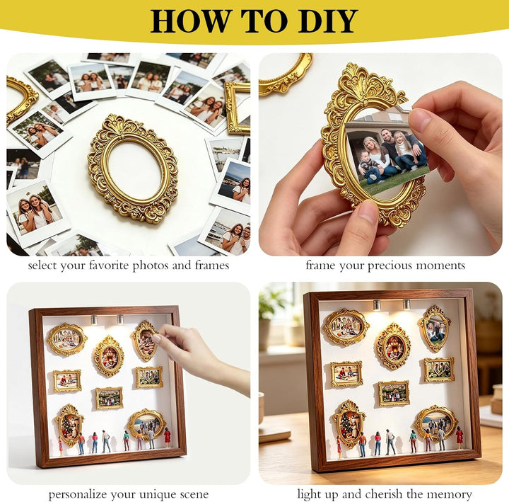 DIY Mini Museum Silhouette Box Kit,8 Frames,8 Figures, 2 Lights,1Klebeband
