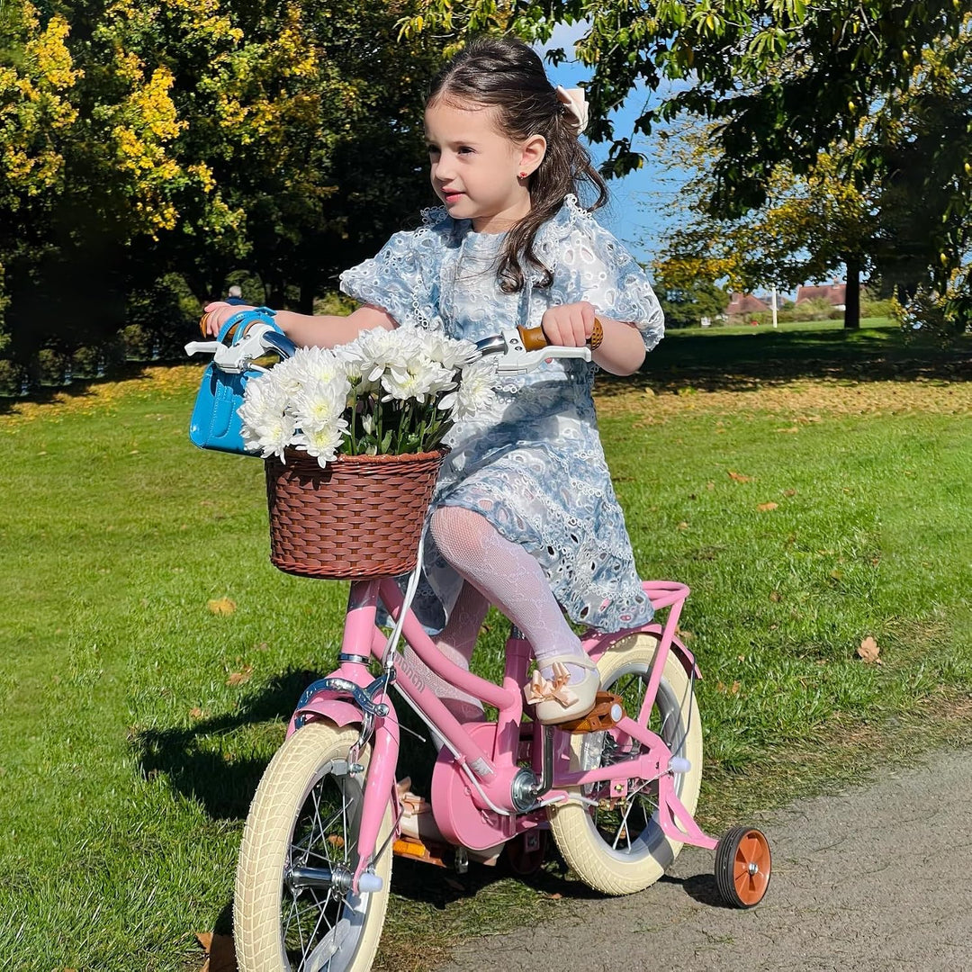 STITCH MANCHI 12/14/16/18 Zoll Kinderfahrrad mit Korb &amp; Stabilisatoren für 2-9 Jahre alte Mädchen &amp;