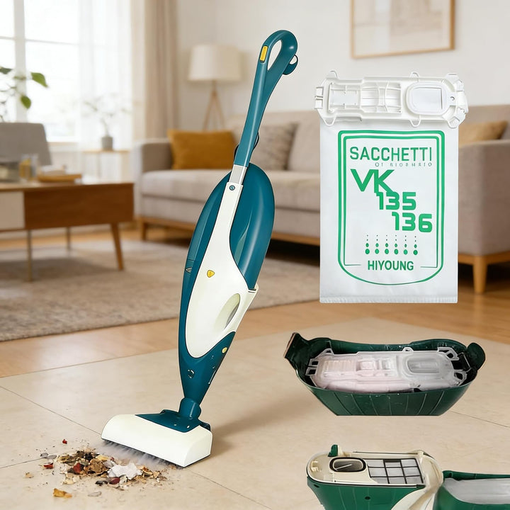 HIYOUNG 12 Stück Staubsaugerbeutel Kompatibel mit Vorwerk Kobold VK135/VK136/FP135/FP136 und 4 Motor